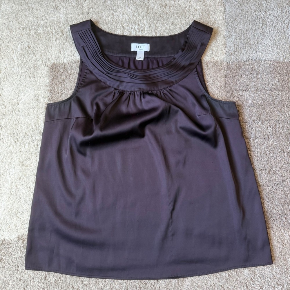 Ann Taylor Loft Petites Purple Satin Pleated Neck Sleeveless Blouse LP 268982